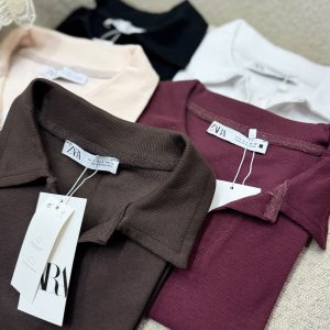 پولوشرت زنانه ساده Zara پارچه ریپ نخ پنبه کد 4780 - تصویر 3